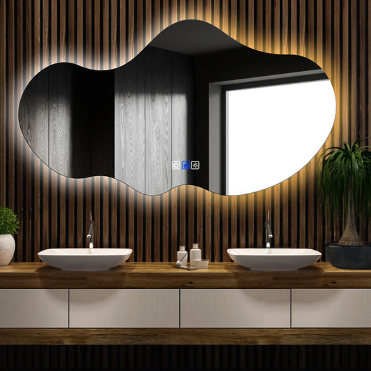 Irregular Horizontal LED Mirror | Touch Buttons | Anti-Fog Function | Adjustable Color Temperature - Reyze Ambient Series Model 1