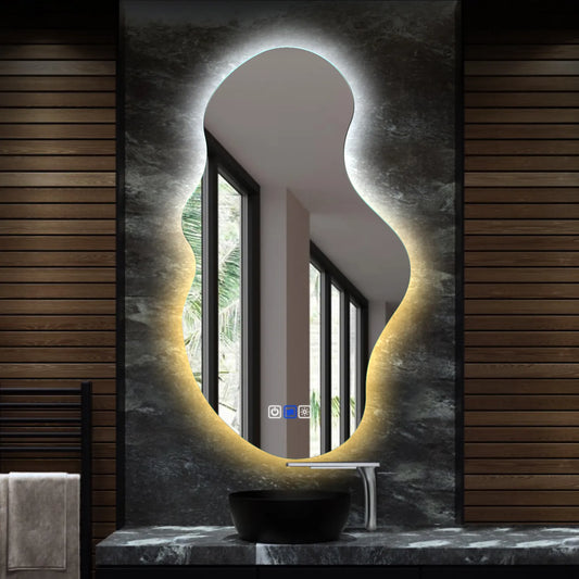 Irregular Horizontal LED Mirror | Touch Buttons | Anti-Fog Function | Adjustable Color Temperature - Reyze Ambient Series Model 1 - Vertical