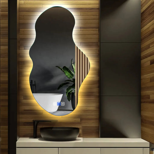 Irregular Horizontal LED Mirror | Touch Buttons | Anti-Fog Function | Adjustable Color Temperature - Reyze Ambient Series Model 1 - Vertical