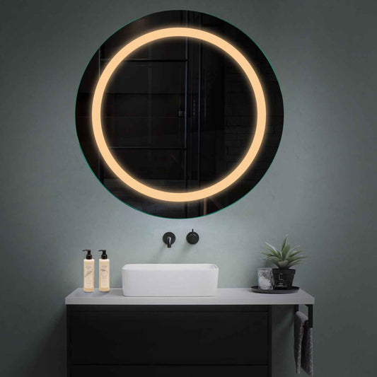 Round LED Mirror | Wall Switch Control | Warm White Light - Reyze Salono Series Model 1