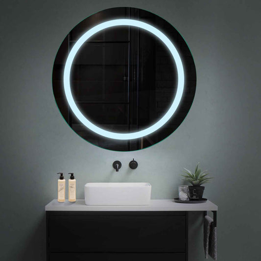 Round LED Mirror | Wall Switch Control | Cool White Light - Reyze Salono Series Model 1