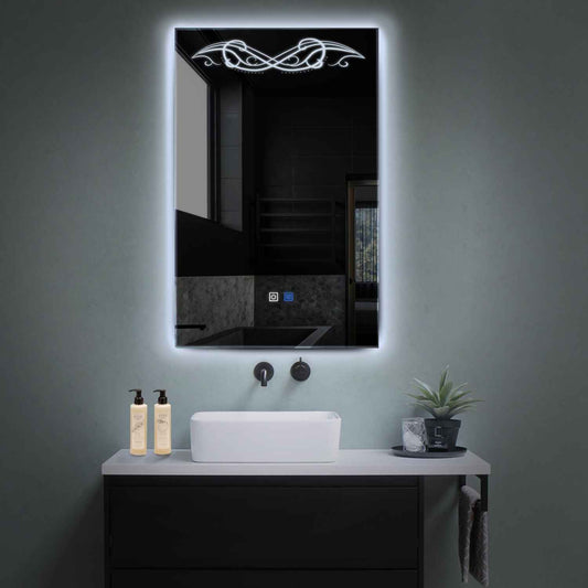 Vertical LED Mirror | Touch Buttons | Anti-Fog Function | Cool White Light - Reyze Good Vibes Series Model 6