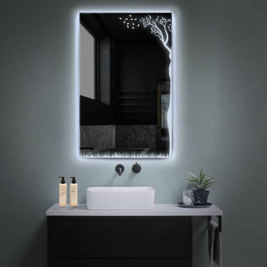 Vertical LED Mirror | Wall Switch Control | Cool White Light - Reyze Good Vibes Series Model 8