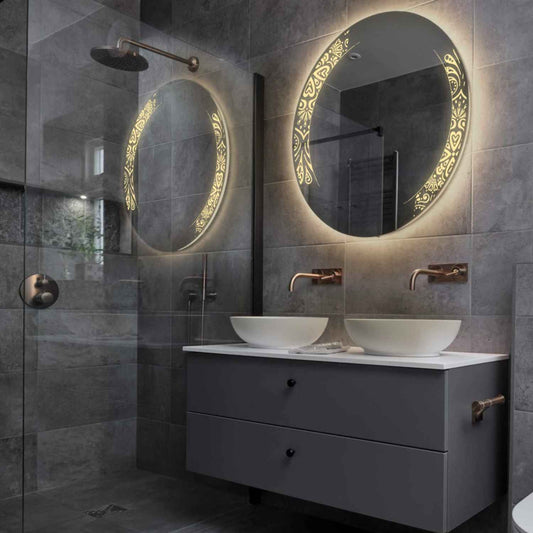 Round LED Mirror | Wall Switch Control | Warm White Light - Reyze Good Vibes Series Model 4