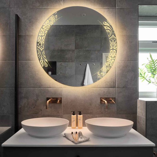 Round LED Mirror | Touch Buttons | Anti-Fog Function | Warm White Light - Reyze Good Vibes Series Model 4