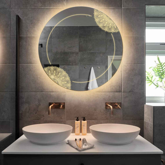 Round LED Mirror | Touch Buttons | Anti-Fog Function | Warm White Light - Reyze Good Vibes Series Model 7