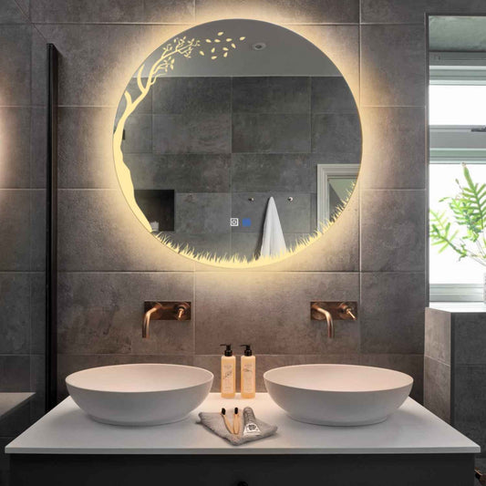 Round LED Mirror | Touch Buttons | Anti-Fog Function | Warm White Light - Reyze Good Vibes Series Model 8