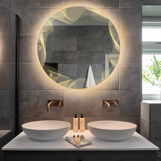 Round LED Mirror | Touch Buttons | Anti-Fog Function | Warm White Light - Reyze Simetria Series Model 3