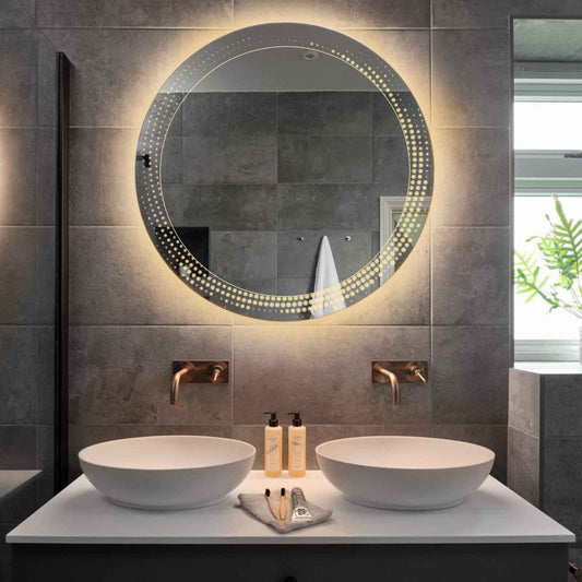 Round LED Mirror | Touch Buttons | Anti-Fog Function | Warm White Light - Reyze Simetria Series Model 8