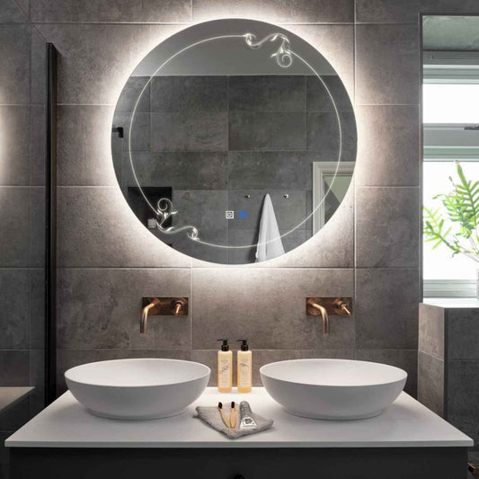 Round LED Mirror | Touch Buttons | Anti-Fog Function | Neutral White Light - Reyze Good Vibes Series Model 5