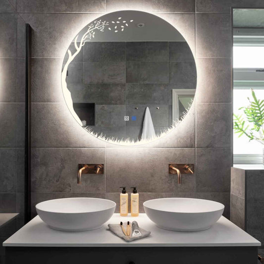 Round LED Mirror | Touch Buttons | Anti-Fog Function | Neutral White Light - Reyze Good Vibes Series Model 8