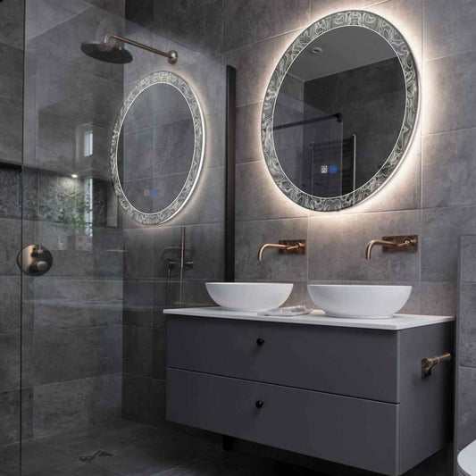Round LED Mirror | Touch Buttons | Anti-Fog Function | Neutral White Light - Reyze Official Series Model 8