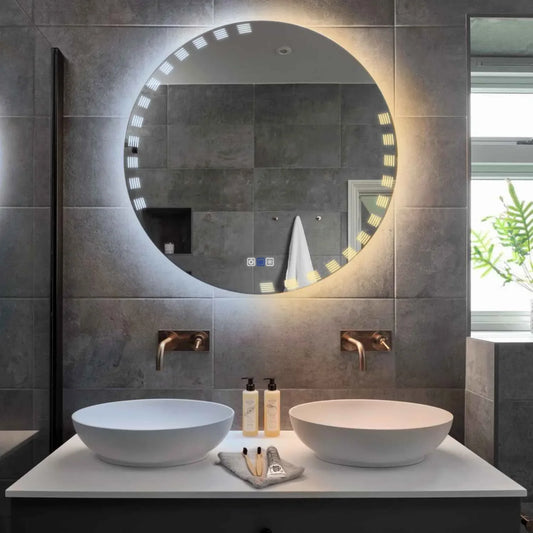 Round LED Mirror | Touch Buttons | Anti-Fog Function | Adjustable Color Temperature - Reyze Edge Series Model 6