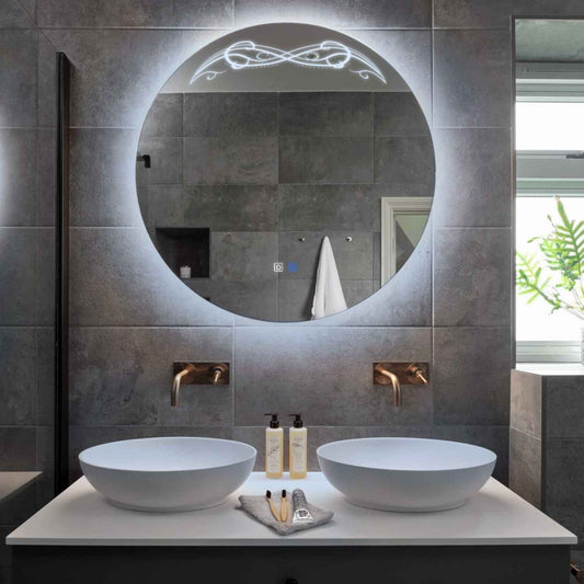 Round LED Mirror | Touch Buttons | Anti-Fog Function | Cool White Light - Reyze Good Vibes Series Model 6
