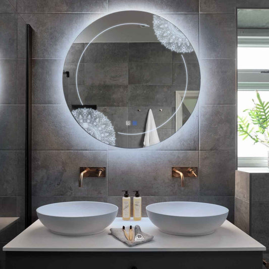 Round LED Mirror | Touch Buttons | Anti-Fog Function | Cool White Light - Reyze Good Vibes Series Model 7