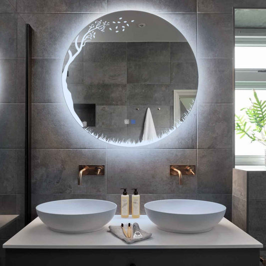 Round LED Mirror | Touch Buttons | Anti-Fog Function | Cool White Light - Reyze Good Vibes Series Model 8