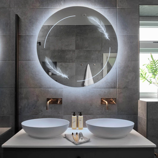 Round LED Mirror | Wall Switch Control | Cool White Light - Reyze Good Vibes Series Model 2