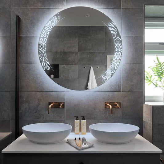 Round LED Mirror | Wall Switch Control | Cool White Light - Reyze Good Vibes Series Model 4
