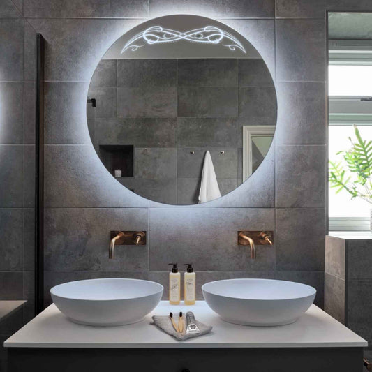 Round LED Mirror | Wall Switch Control | Cool White Light - Reyze Good Vibes Series Model 6