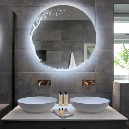Round LED Mirror | Wall Switch Control | Cool White Light - Reyze Good Vibes Series Model 8