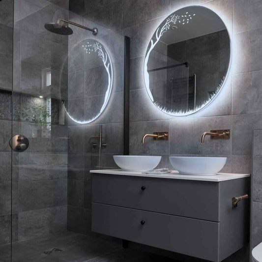 Round LED Mirror | Wall Switch Control | Cool White Light - Reyze Good Vibes Series Model 8