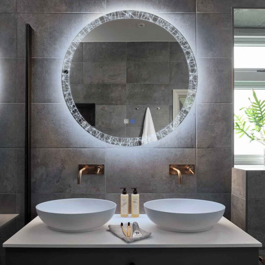 Round LED Mirror | Touch Buttons | Anti-Fog Function | Cool White Light - Reyze Simetria Series Model 1