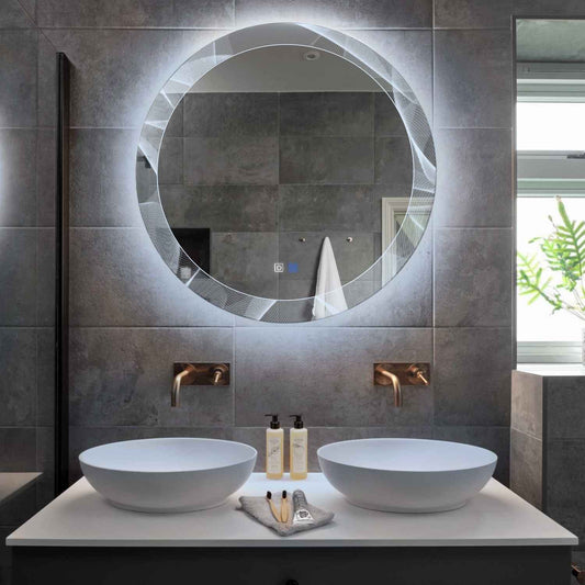 Round LED Mirror | Touch Buttons | Anti-Fog Function | Cool White Light - Reyze Simetria Series Model 2