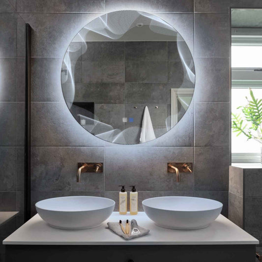 Round LED Mirror | Touch Buttons | Anti-Fog Function | Cool White Light - Reyze Simetria Series Model 3