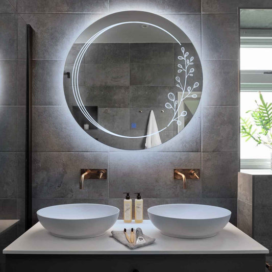 Round LED Mirror | Touch Button | Cool White Light - Reyze Good Vibes Series Model 3