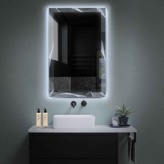 Vertical LED Mirror | Wall Switch Control | Cool White Light - Reyze Simetria Series Model 2