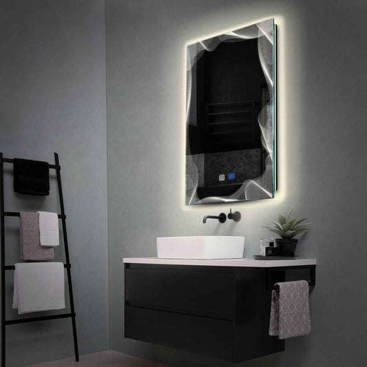 Vertical LED Mirror | Touch Buttons | Anti-Fog Function | Neutral White Light - Reyze Simetria Series Model 3