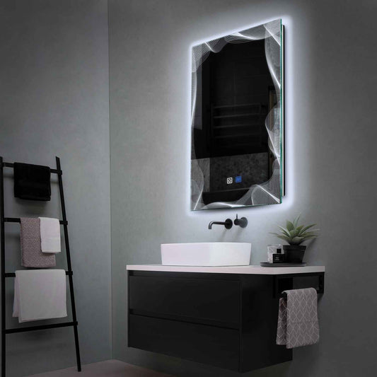 Vertical LED Mirror | Touch Buttons | Anti-Fog Function | Cool White Light - Reyze Simetria Series Model 3
