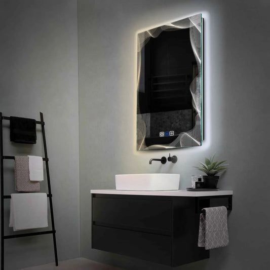 Vertical LED Mirror | Touch Buttons | Anti-Fog Function | Adjustable Color Temperature - Reyze Simetria Series Model 3
