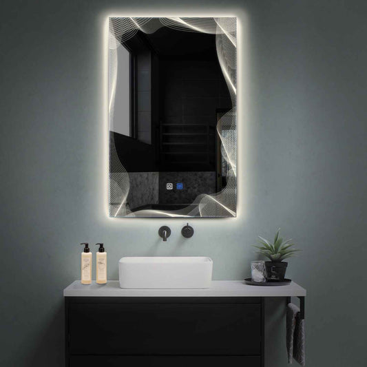 Vertical LED Mirror | Touch Buttons | Anti-Fog Function | Neutral White Light - Reyze Simetria Series Model 3