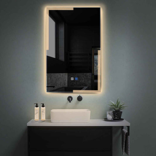 Vertical LED Mirror | Touch Buttons | Anti-Fog Function | Warm White Light - Reyze Edge Series Model 2