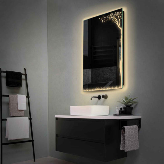 Vertical LED Mirror | Wall Switch Control | Warm White Light - Reyze Good Vibes Series Model 8