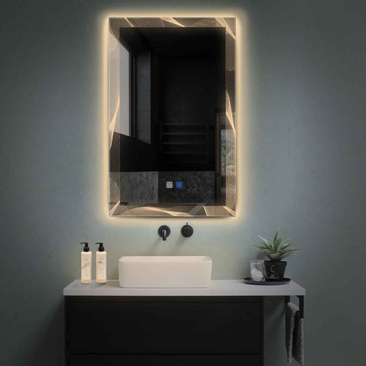Vertical LED Mirror | Touch Buttons | Anti-Fog Function | Warm White Light - Reyze Simetria Series Model 2
