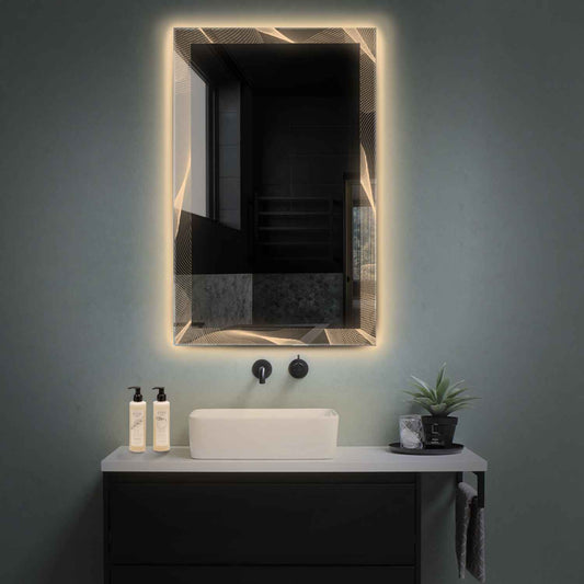 Vertical LED Mirror | Wall Switch Control | Warm White Light - Reyze Simetria Series Model 2