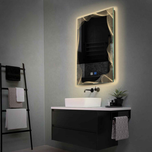 Vertical LED Mirror | Touch Buttons | Anti-Fog Function | Warm White Light - Reyze Simetria Series Model 3