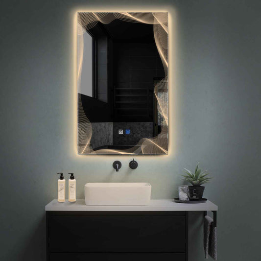 Vertical LED Mirror | Touch Buttons | Anti-Fog Function | Warm White Light - Reyze Simetria Series Model 3