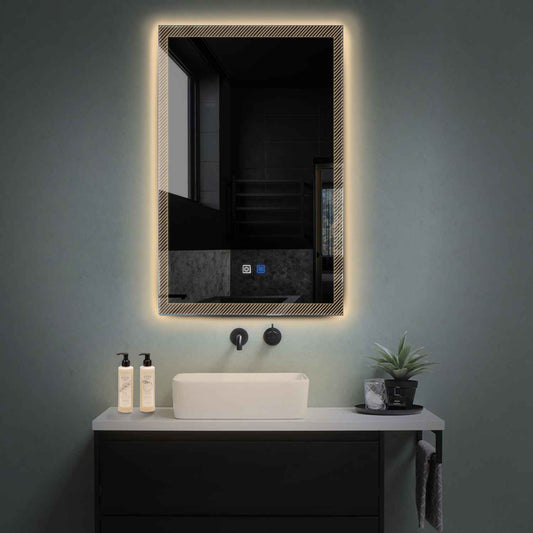 Vertical LED Mirror | Touch Buttons | Anti-Fog Function | Warm White Light - Reyze Simetria Series Model 7
