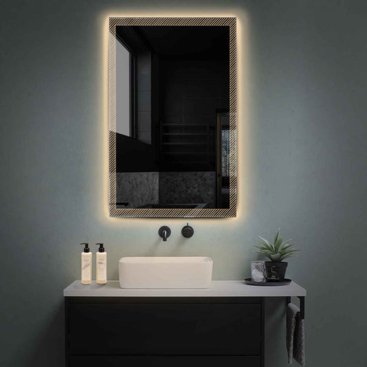 Vertical LED Mirror | Wall Switch Control | Warm White Light - Reyze Simetria Series Model 7