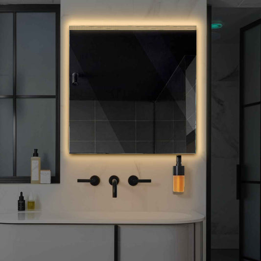 Square LED Mirror | Wall Switch Control | Warm White Light - Reyze Edge Series Model 5