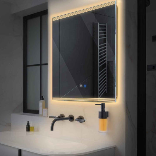 Square LED Mirror | Touch Buttons | Anti-Fog Function | Warm White Light - Reyze Edge Series Model 8