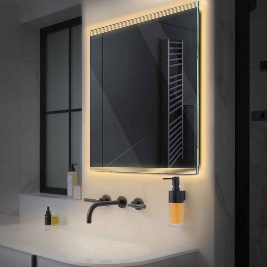 Square LED Mirror | Wall Switch Control | Warm White Light - Reyze Edge Series Model 8