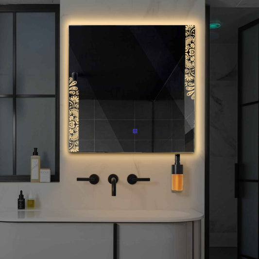 Square LED Mirror | Touch Button | Warm White Light - Reyze Good Vibes Series Model 4