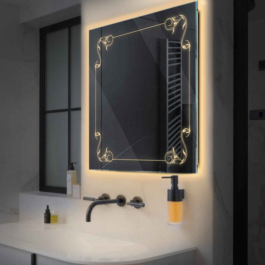 Square LED Mirror | Wall Switch Control | Warm White Light - Reyze Good Vibes Series Model 5