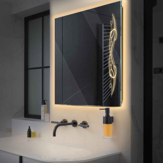 Square LED Mirror | Wall Switch Control | Warm White Light - Reyze Good Vibes Series Model 6