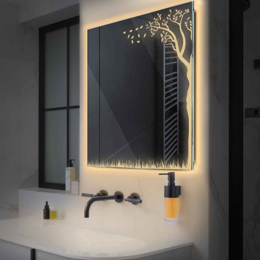 Square LED Mirror | Wall Switch Control | Warm White Light - Reyze Good Vibes Series Model 8
