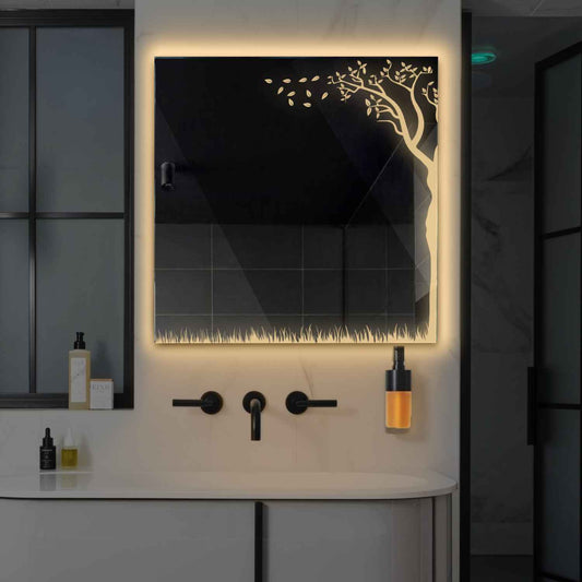 Square LED Mirror | Wall Switch Control | Warm White Light - Reyze Good Vibes Series Model 8